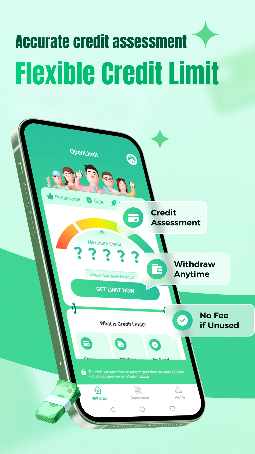 OpenLimit app interface showing available credit
